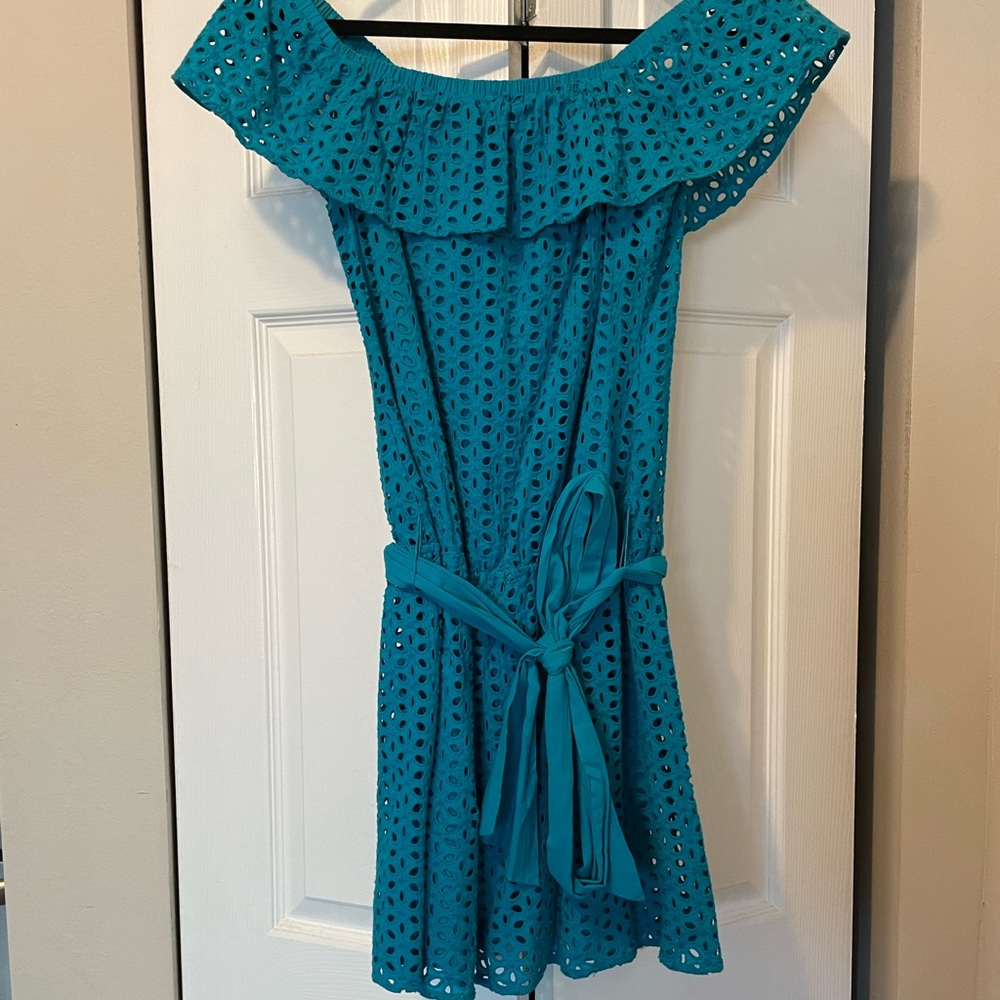Teal off the shoulder summer dress